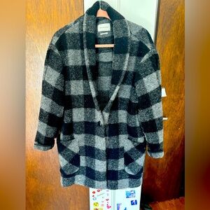 Black and Gray Plaid Isabel Marant Etoile Shawl Collar Wool Coat